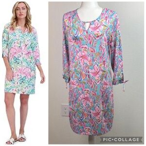 Stella Parker UFP50 Bayou Blooms floral tunic stretch shirt Dress 3/4 Sleeves M